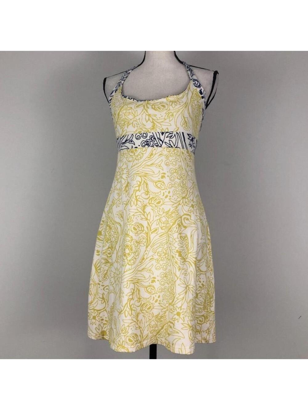 Patagonia Iliana halter dress yellow floral summer dress halter neck granola